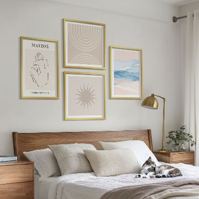 Set om 4 tavlor Linjer och vågor pastell minimalistisk