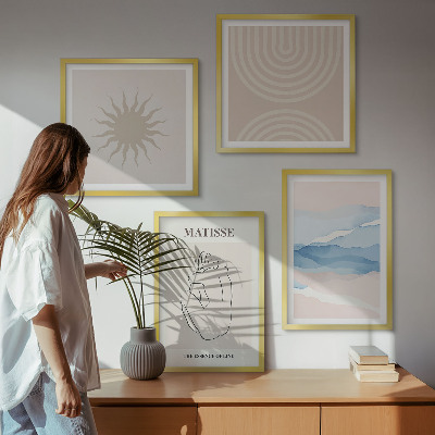 Set om 4 tavlor Linjer och vågor pastell minimalistisk