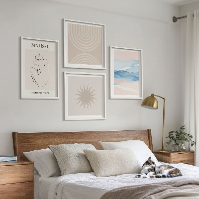 Set om 4 tavlor Linjer och vågor pastell minimalistisk
