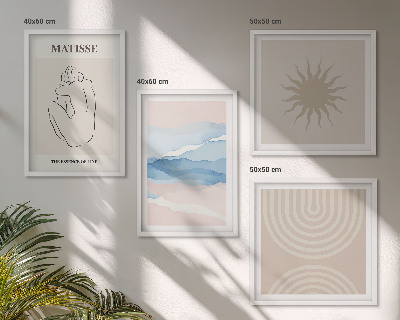 Set om 4 tavlor Linjer och vågor pastell minimalistisk