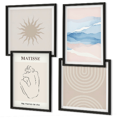 Set om 4 tavlor Linjer och vågor pastell minimalistisk
