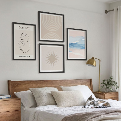 Set om 4 tavlor Linjer och vågor pastell minimalistisk
