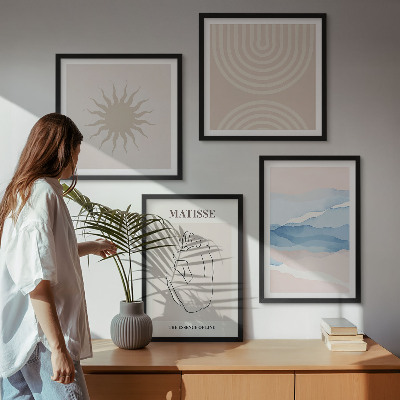 Set om 4 tavlor Linjer och vågor pastell minimalistisk