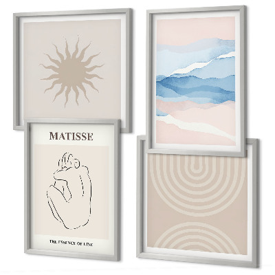 Set om 4 tavlor Linjer och vågor pastell minimalistisk
