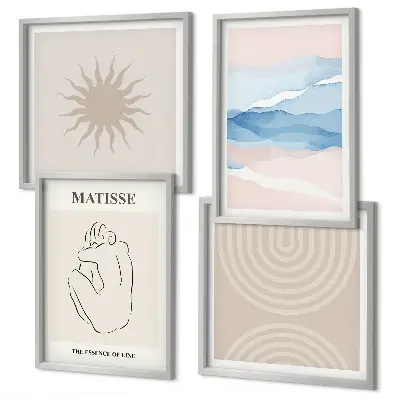 Linjer och vågor pastell minimalistisk set om 4 tavlor