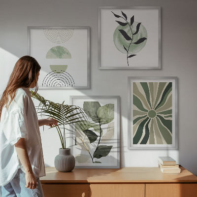 Tavelvägg ovanför soffa Växtgeometriska former