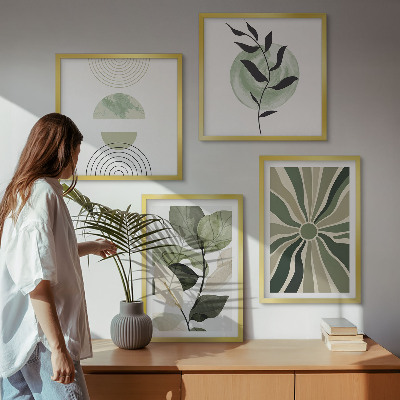 Tavelvägg ovanför soffa Växtgeometriska former