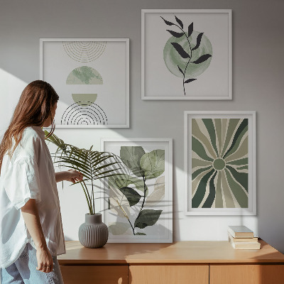 Tavelvägg ovanför soffa Växtgeometriska former
