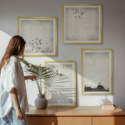 Tavelvägg ovanför soffa Minimalistisk fågelmålning