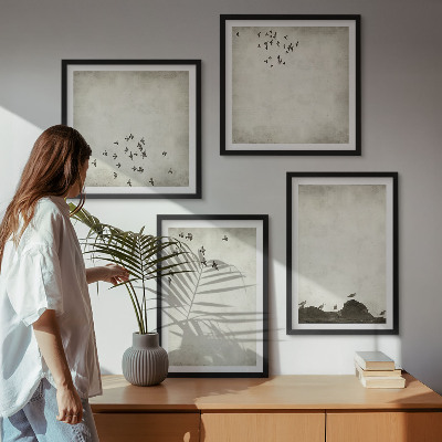 Tavelvägg ovanför soffa Minimalistisk fågelmålning