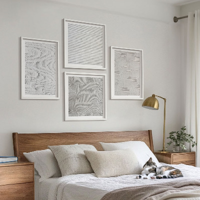 Tavelvägg ovanför soffa Sandmönster geometriska strukturer