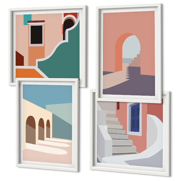 Set om 4 tavlor Pastell minimalistisk grafik