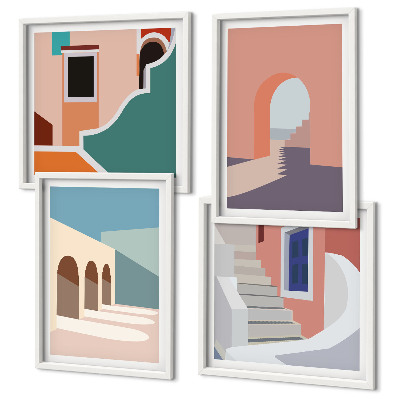 Set om 4 tavlor Pastell minimalistisk grafik