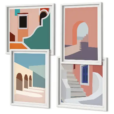 Pastell minimalistisk grafik set om 4 tavlor