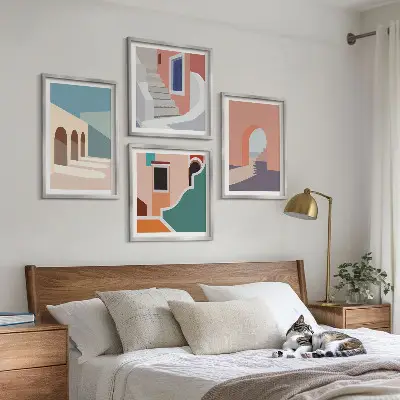 Pastell minimalistisk grafik set om 4 tavlor
