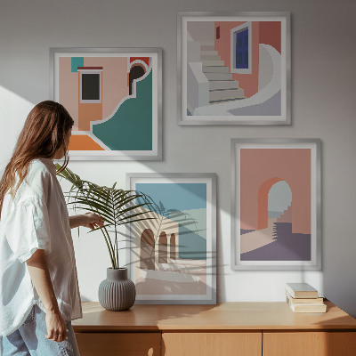 Set om 4 tavlor Pastell minimalistisk grafik
