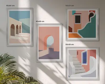 Pastell minimalistisk grafik set om 4 tavlor