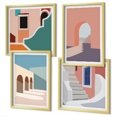 Set om 4 tavlor Pastell minimalistisk grafik