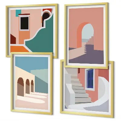 Pastell minimalistisk grafik set om 4 tavlor