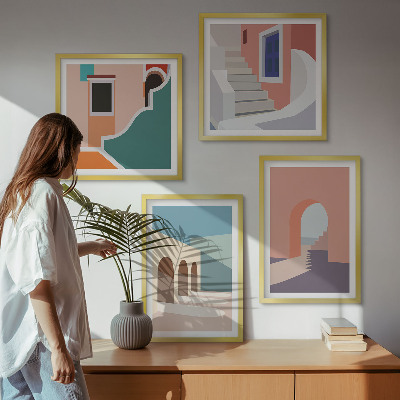 Set om 4 tavlor Pastell minimalistisk grafik