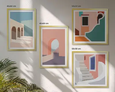 Pastell minimalistisk grafik set om 4 tavlor