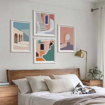 Set om 4 tavlor Pastell minimalistisk grafik