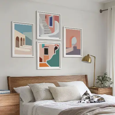 Pastell minimalistisk grafik set om 4 tavlor
