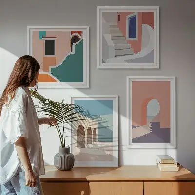 Pastell minimalistisk grafik set om 4 tavlor