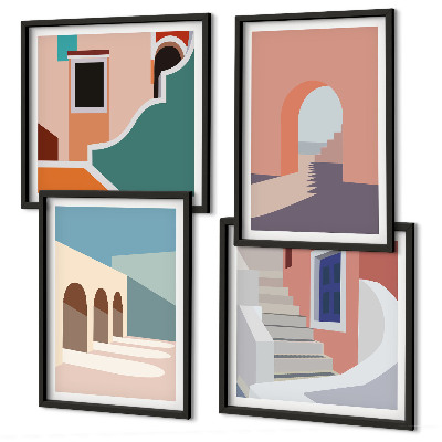 Set om 4 tavlor Pastell minimalistisk grafik