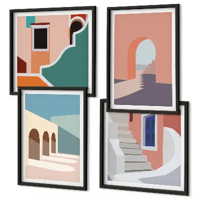 Pastell minimalistisk grafik set om 4 tavlor