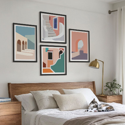 Set om 4 tavlor Pastell minimalistisk grafik