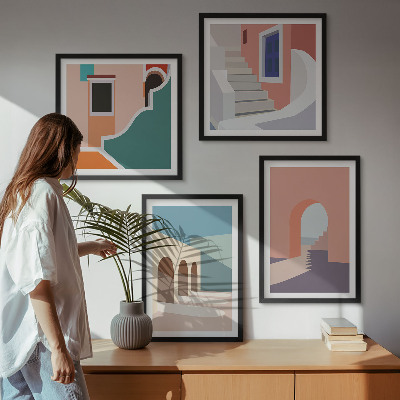 Set om 4 tavlor Pastell minimalistisk grafik