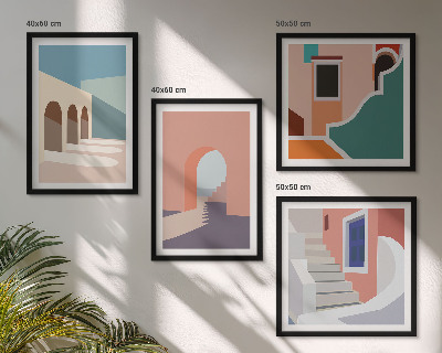 Set om 4 tavlor Pastell minimalistisk grafik