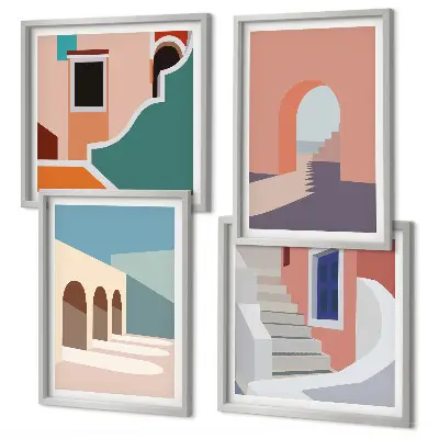 Pastell minimalistisk grafik set om 4 tavlor