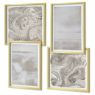 Tavelvägg med 4 tavlor i modern stil med slitna texturer