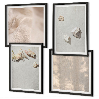 Set om 4 tavlor Boho stenar stranddekorationer