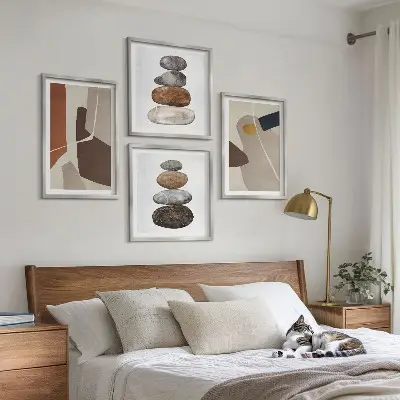 Abstrakta boho-former tavelvägg med 4 tavlor