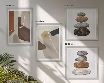 Abstrakta boho-former tavelvägg med 4 tavlor