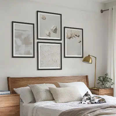 Tavelvägg med sandstenar i boho-stil set med 4 tavlor