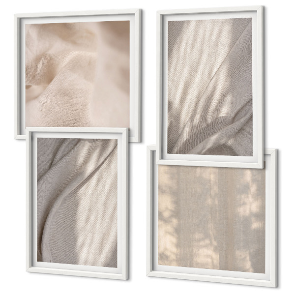 Tavelvägg ovanför soffa Naturliga boho-tyger närbild