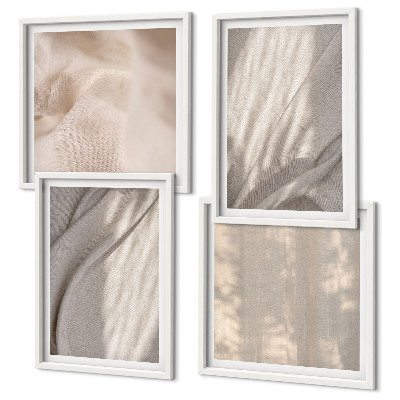 Tavelvägg ovanför soffa Naturliga boho-tyger närbild