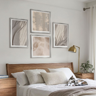 Tavelvägg ovanför soffa Naturliga boho-tyger närbild