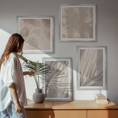 Tavelvägg ovanför soffa Naturliga boho-tyger närbild
