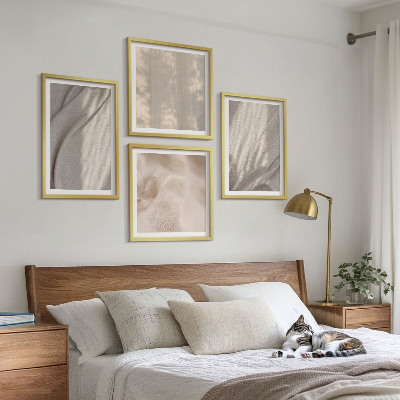 Tavelvägg ovanför soffa Naturliga boho-tyger närbild