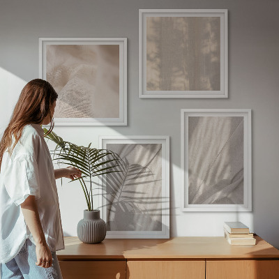 Tavelvägg ovanför soffa Naturliga boho-tyger närbild