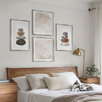 Set om 4 tavlor Boho målning med stenar
