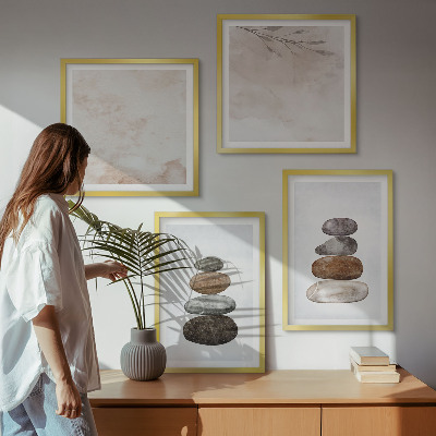 Set om 4 tavlor Boho målning med stenar