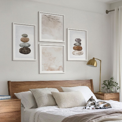 Set om 4 tavlor Boho målning med stenar