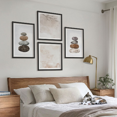 Set om 4 tavlor Boho målning med stenar