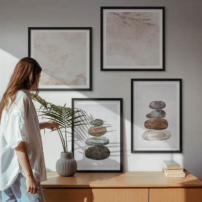 Set om 4 tavlor Boho målning med stenar